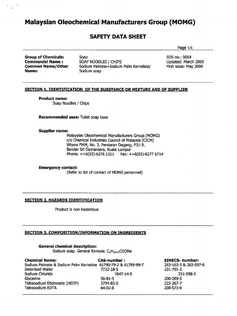 Soap Noodles MSDS PDF