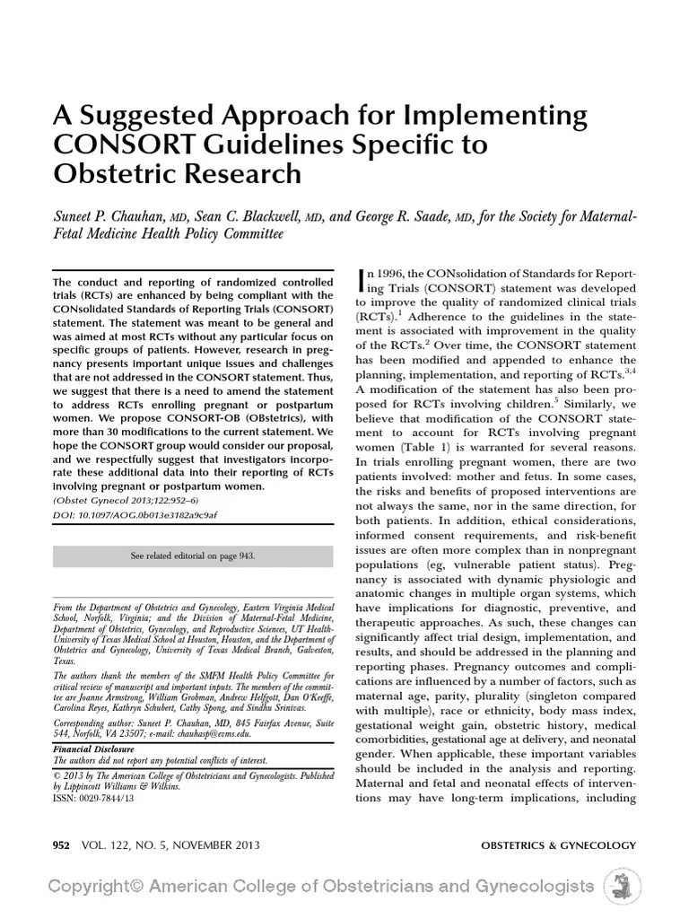 A Suggested Approach For Implementing CONSORT Guidelines Specific To
