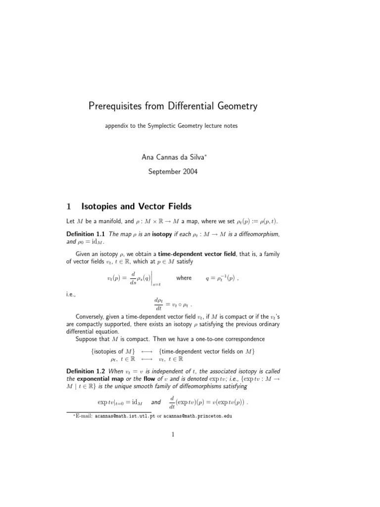 Prerequisites From Differential Geometry 1 Isotopies and Vector Fields