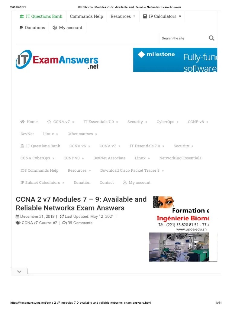 CCNA 2 v7 Modules 7 - 9 - Available and Reliable Networks Exam Answers