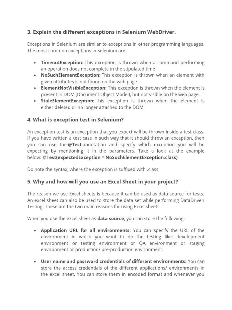 Explain The Different Exceptions in Selenium driver PDF Selenium (Software) Software