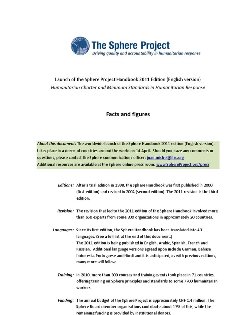 Facts and Figures Launch of The Sphere Project Handbook 2011 Edition
