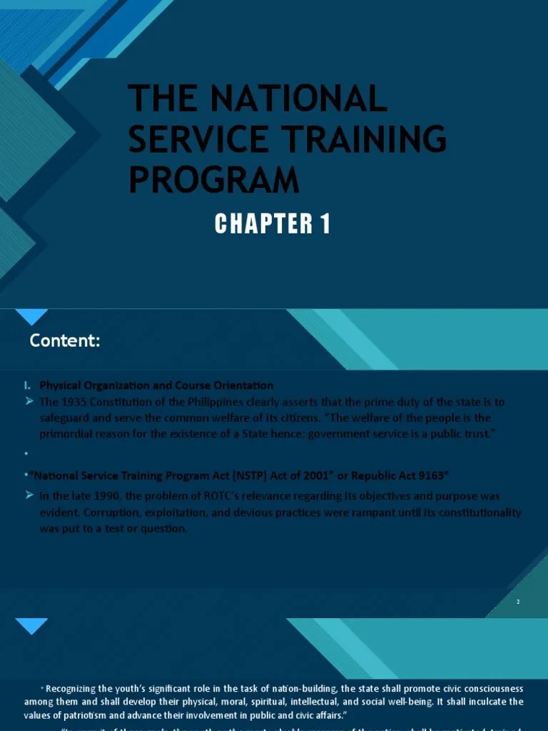 The National Service Training Program Click To Edit Master Title Style