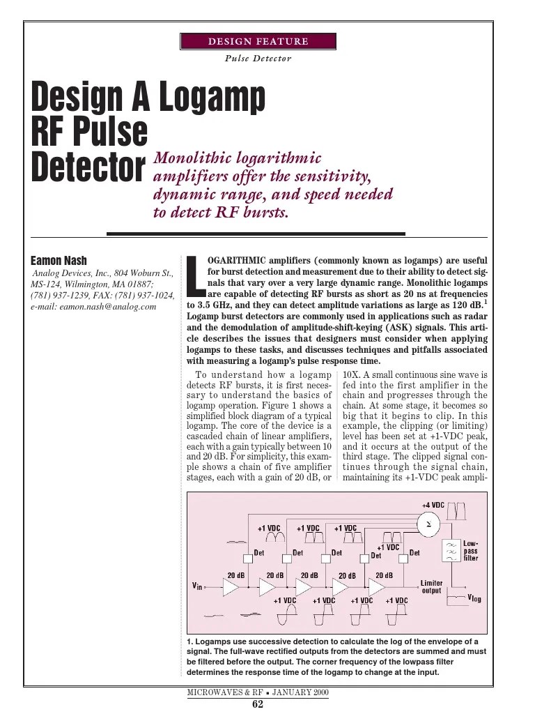 Design A Logamp RF Pulse Detector PDF Bandwidth (Signal Processing