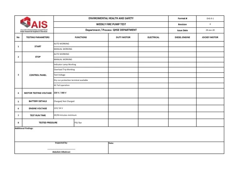 Weekly Fire Pump Test PDF