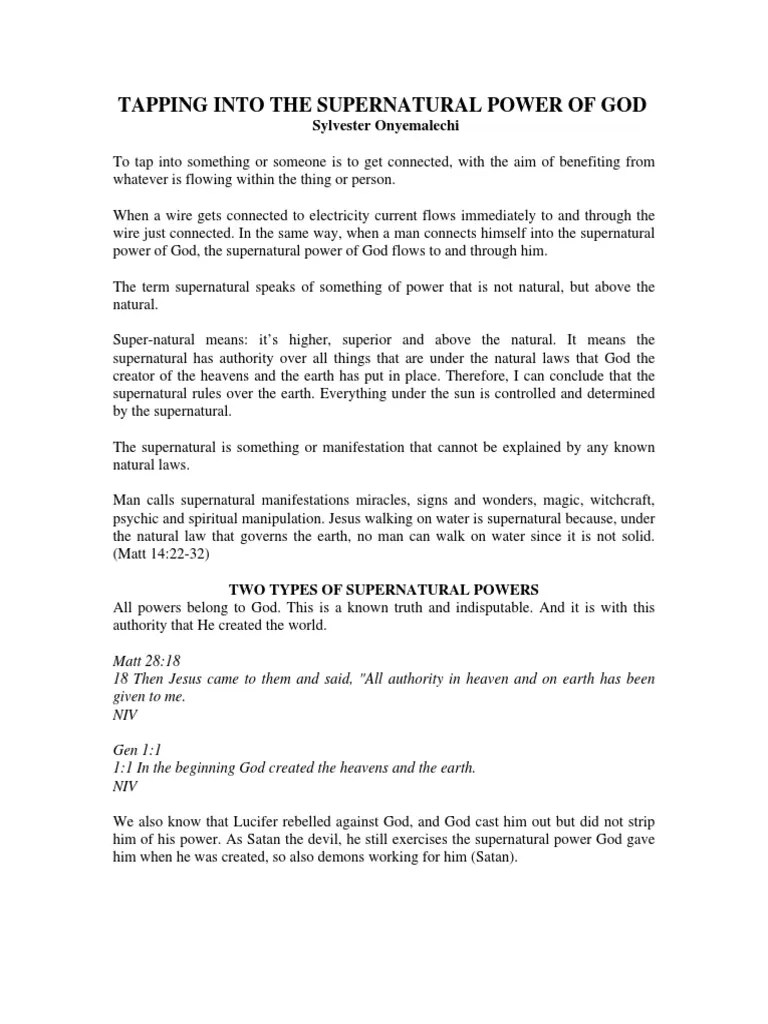All Power In Heaven And On Earth Belongs To God Tapping Into The Supernatural Power Of God | Pdf | Jesus | Supernatural