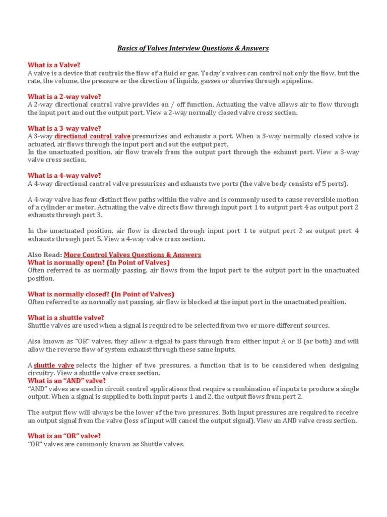 Basics of Valves Interview Questions & Answers Directional Control