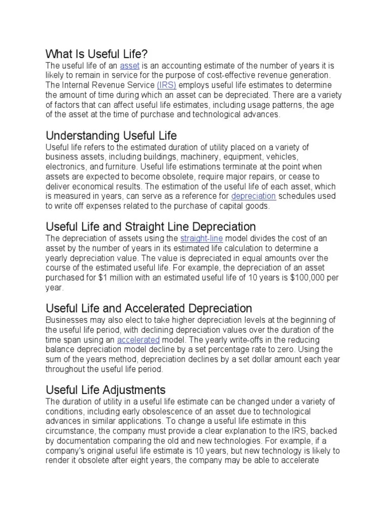 What Is Useful Life PDF Depreciation Economies