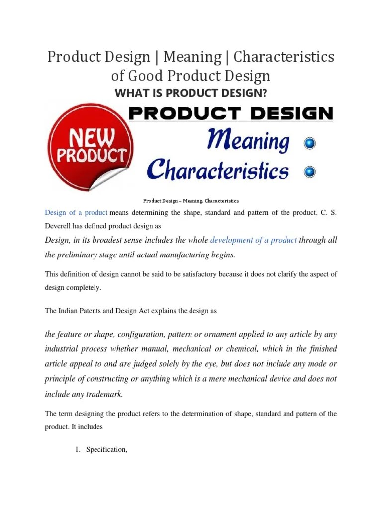 Product Design Meaning Characteristics of Good Product Design PDF