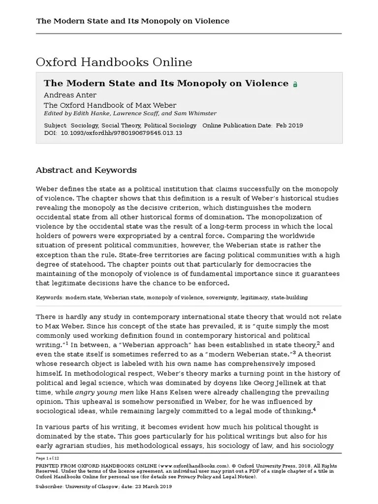 Oxford Handbooks Online The Modern State and Its Monopoly On Violence