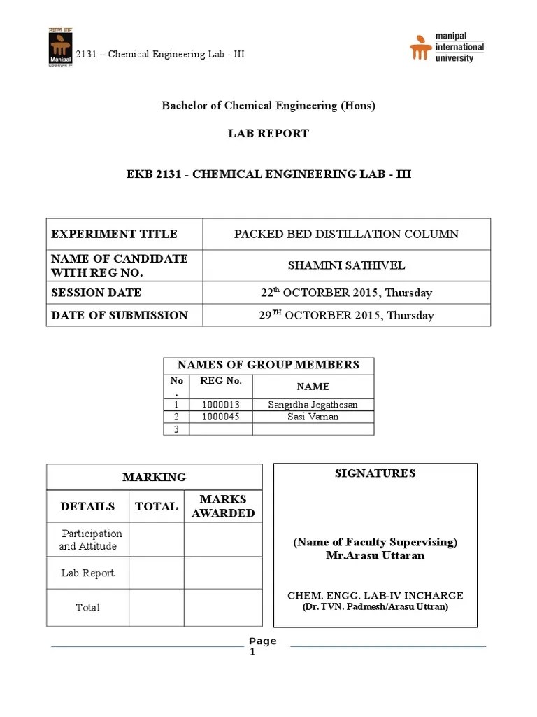 Toaz Info Packed Bed Distillation Column Lab Report PR PDF