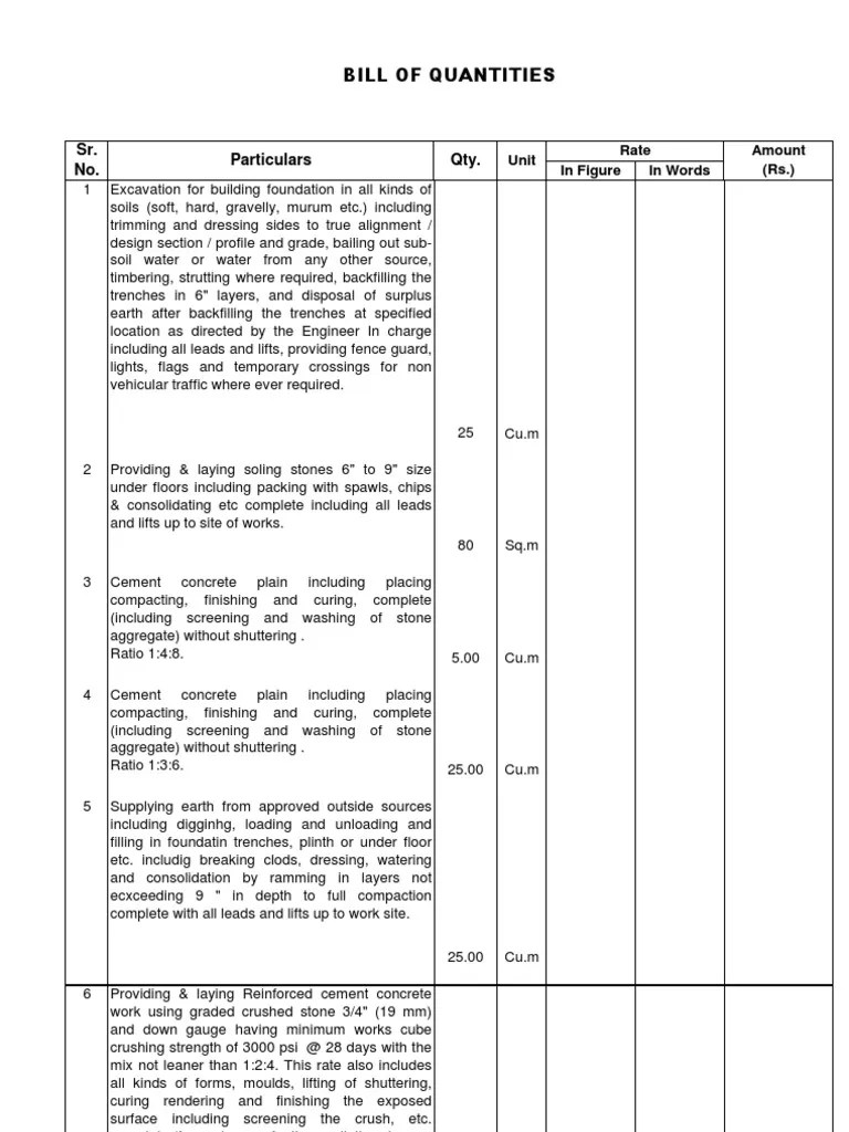 BOQ+Sample Masonry Concrete