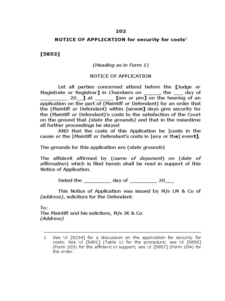 NOTICE OF APPLICATION For Security For Costs PDF