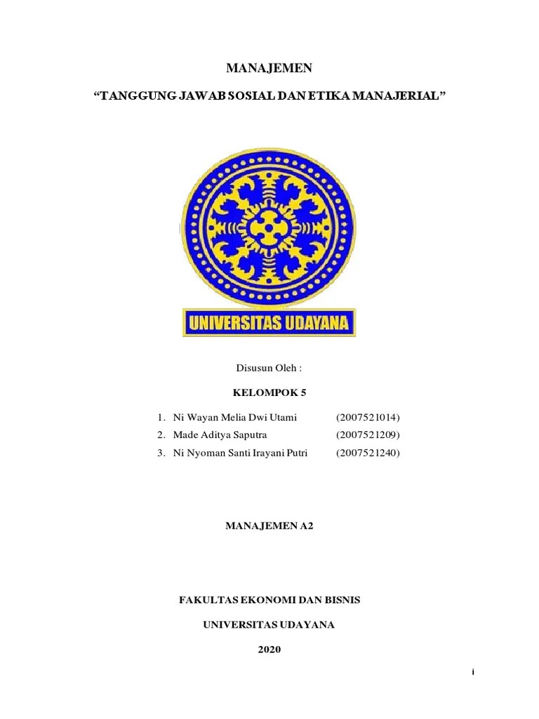 TANGGUNG JAWAB SOSIAL DAN ETIKA MANAJERIAL | PDF