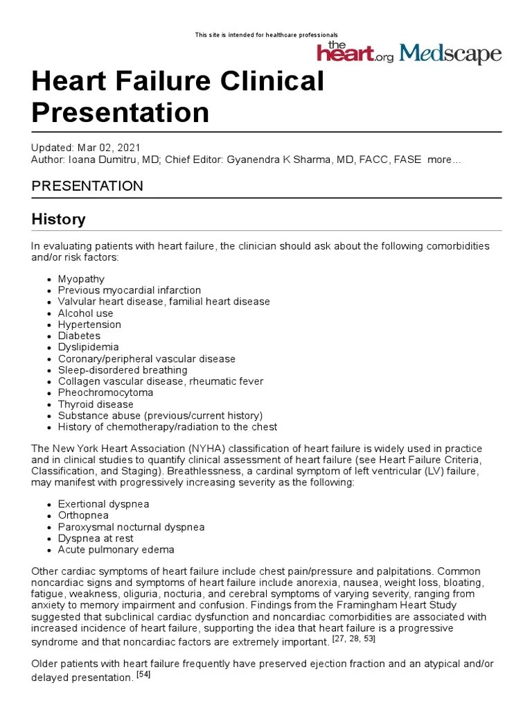 Heart Failure Clinical Presentation History, Physical Examination