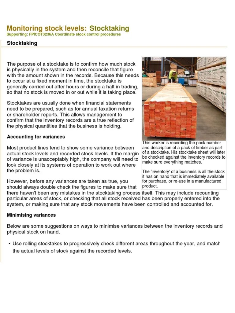 Stocktaking Procedures PDF Inventory Business