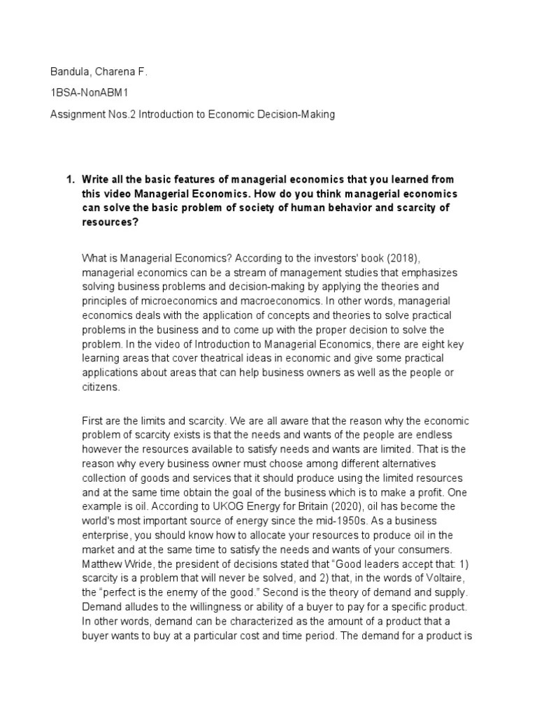 Assignment Nos.2 Introduction To Economic DecisionMaking PDF Economics Microeconomics