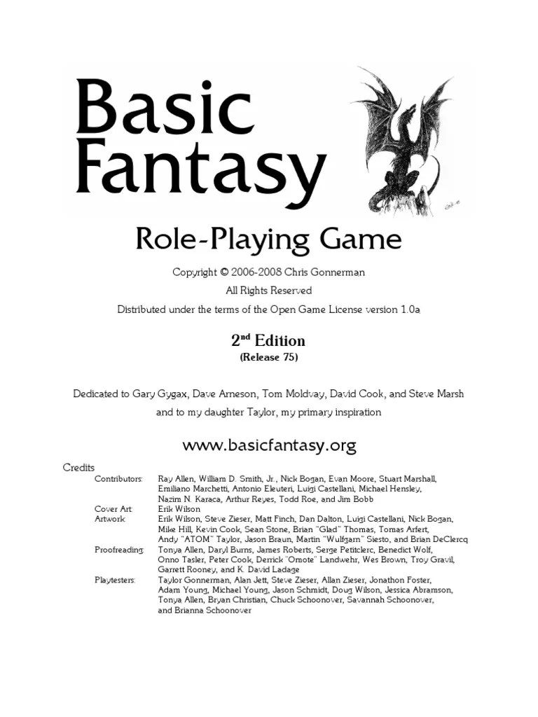 Basic Fantasy RPG Rules Role Playing Games Dungeons & Dragons