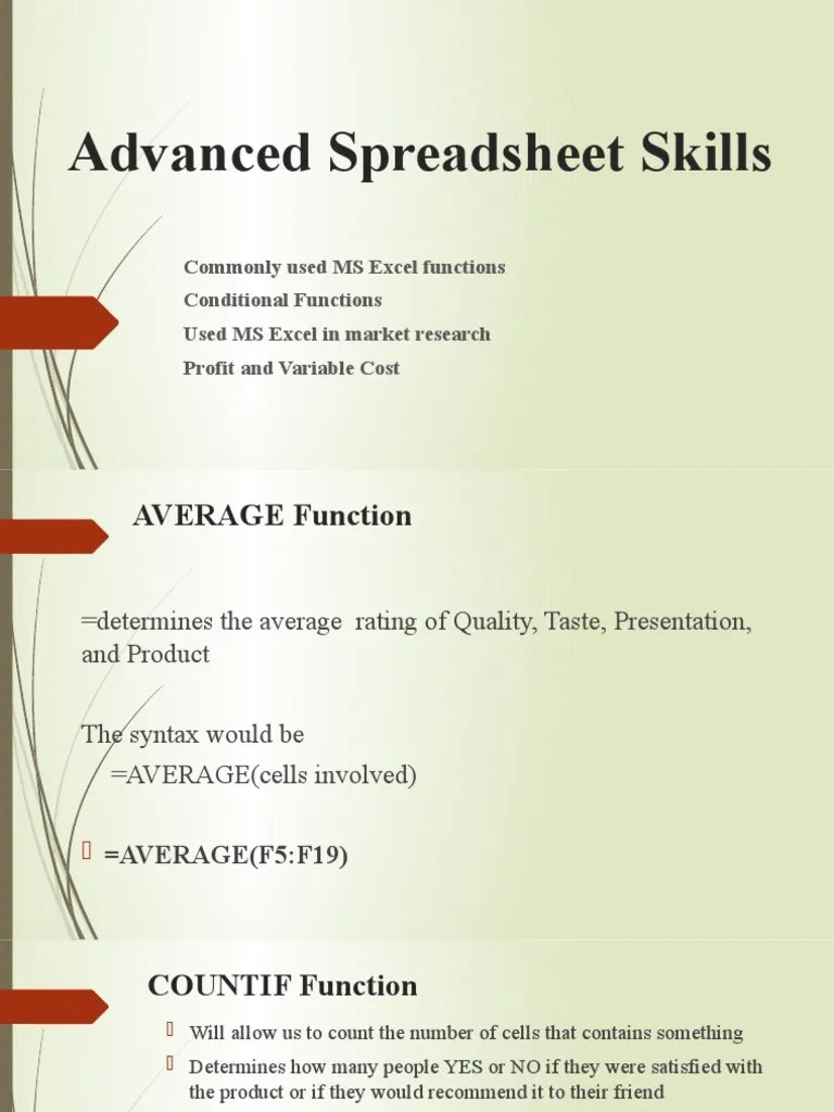 Advanced Spreadsheet Skills PDF