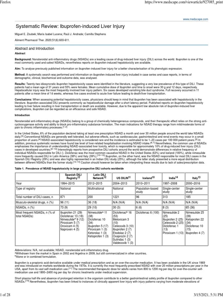 Systematic Review IbuprofenInduced Liver Injury PDF Nonsteroidal Anti Inflammatory Drug