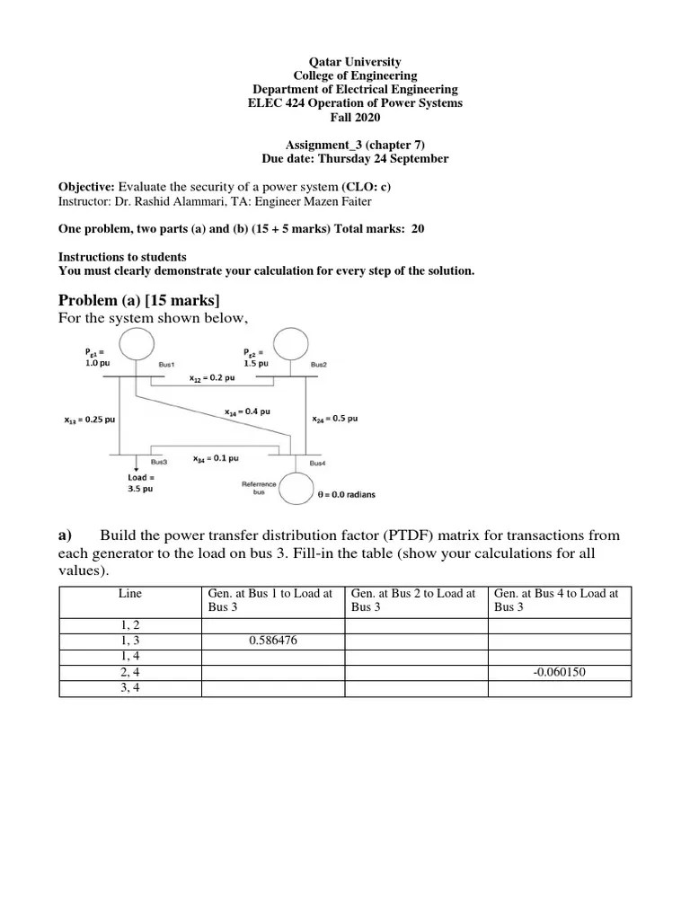 Assignment 3 CH 7 Power System Security PDF