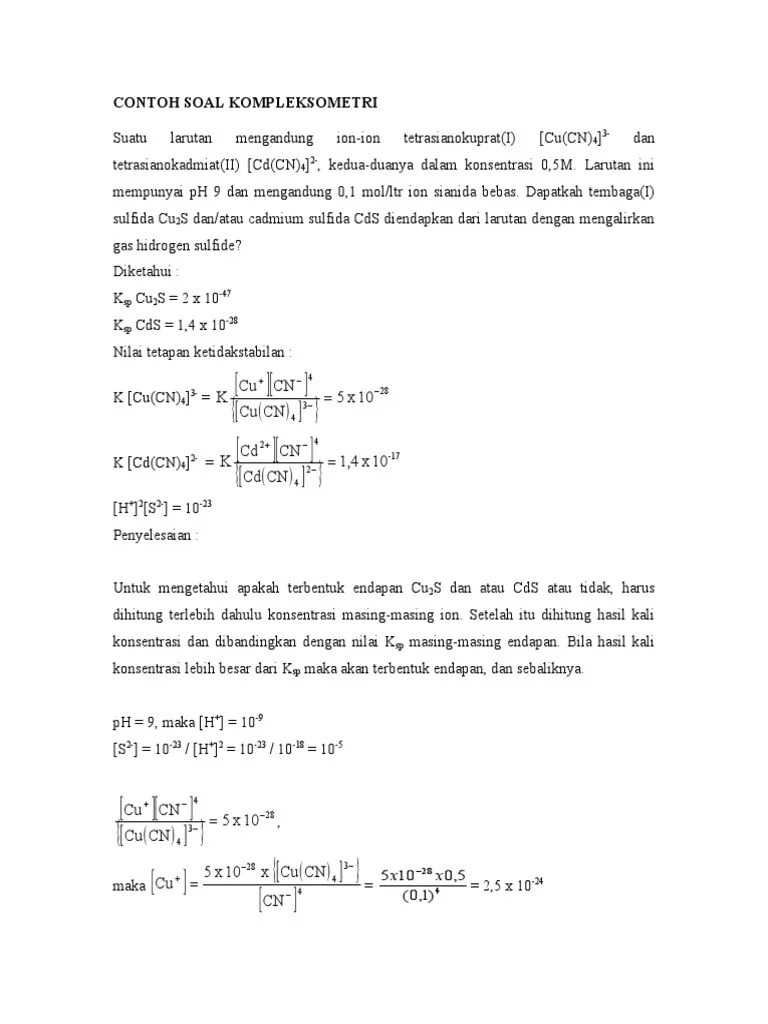 Contoh Soal Dan Jawab Kompleksometri Jawaban Buku