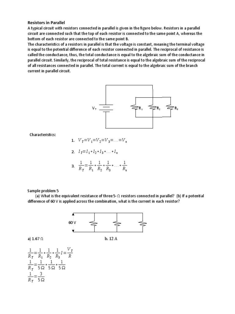 Resistors in Parallel V V V V .. V I I I I ..+I .. .+ R PDF Series And Parallel