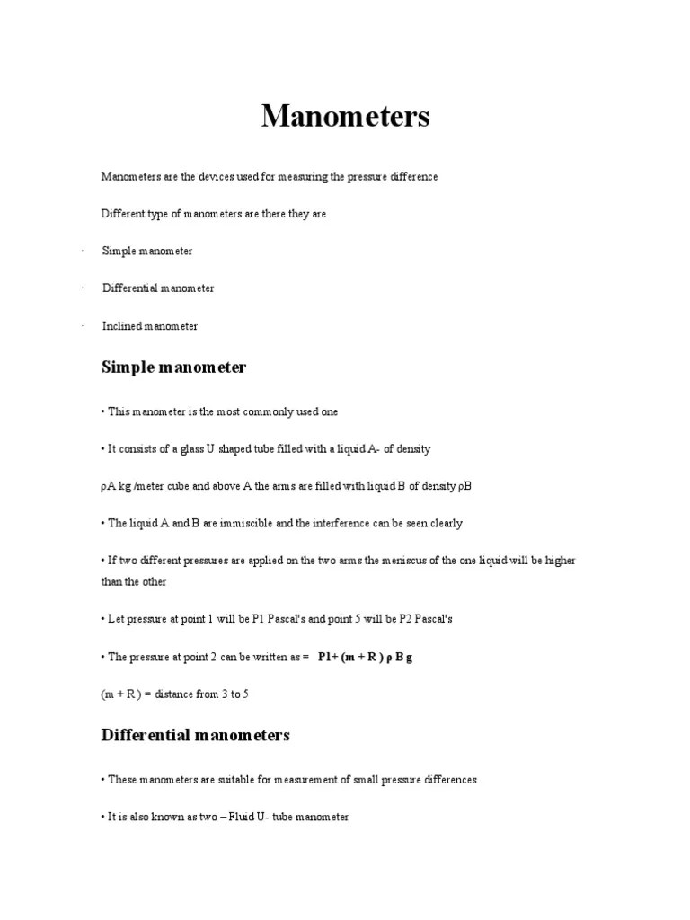 Manometers Simple Manometer PDF