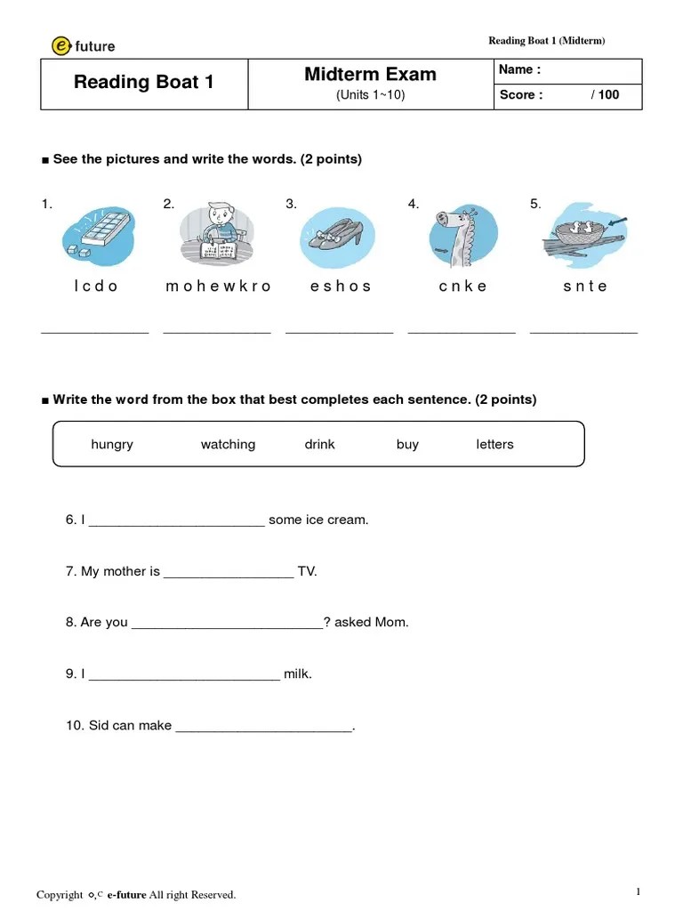 Reading Boat 1 Midterm Exam: Lcdo Mohewkro Eshos Cnke Snte | PDF