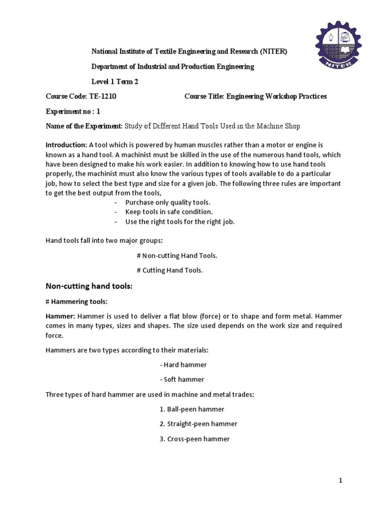 Understanding the Fundamental Hand Tools Used in Machine Shops PDF