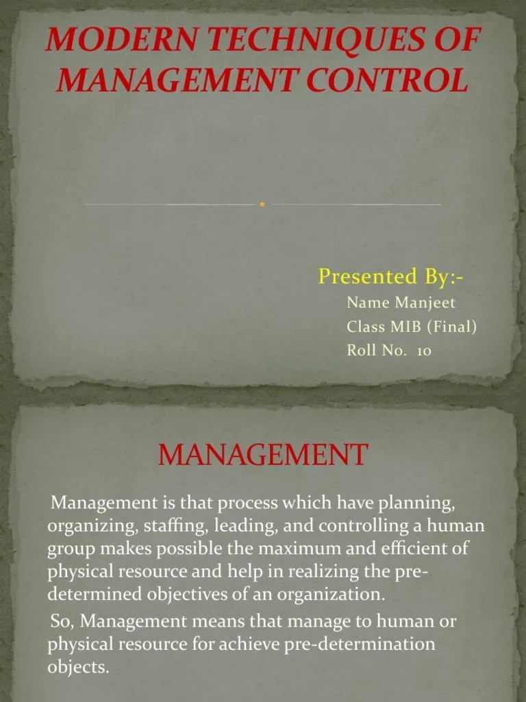 Management Modern Control Techniques