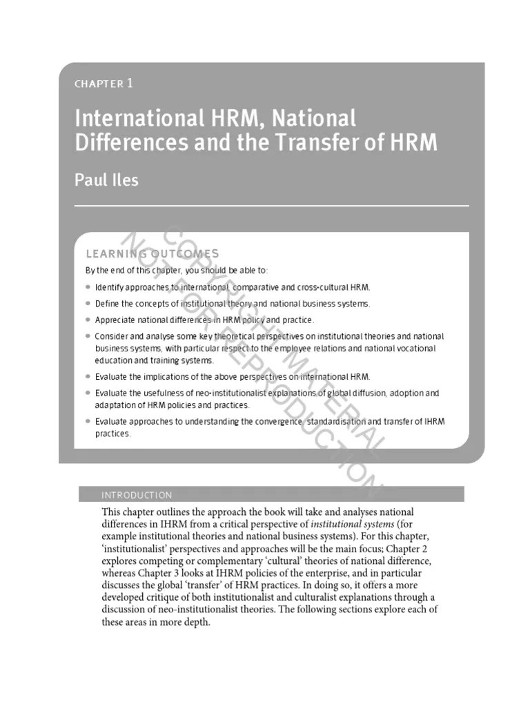 NOT FOR Reproduction International HRM, National Differences and The