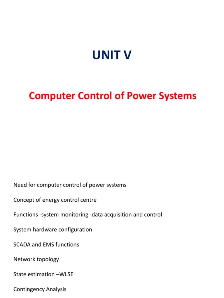 Unit V Computer Control of Power Systems PDF Electric Power System