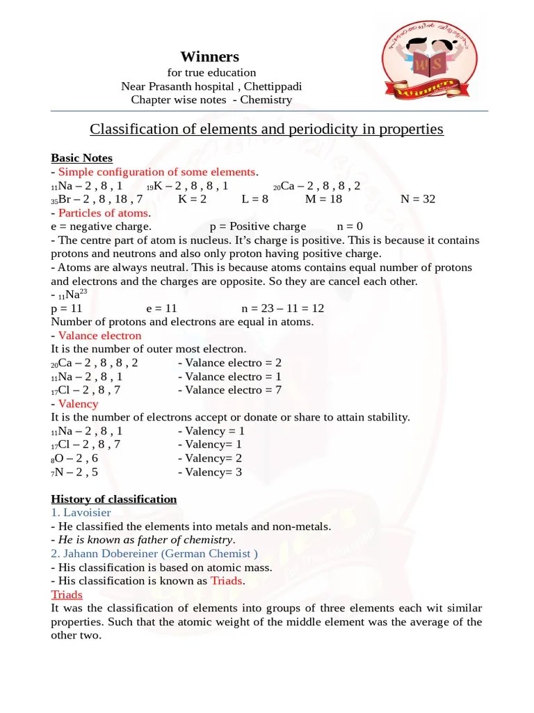 Classification of Elements 1 | PDF | Atoms | Chemistry
