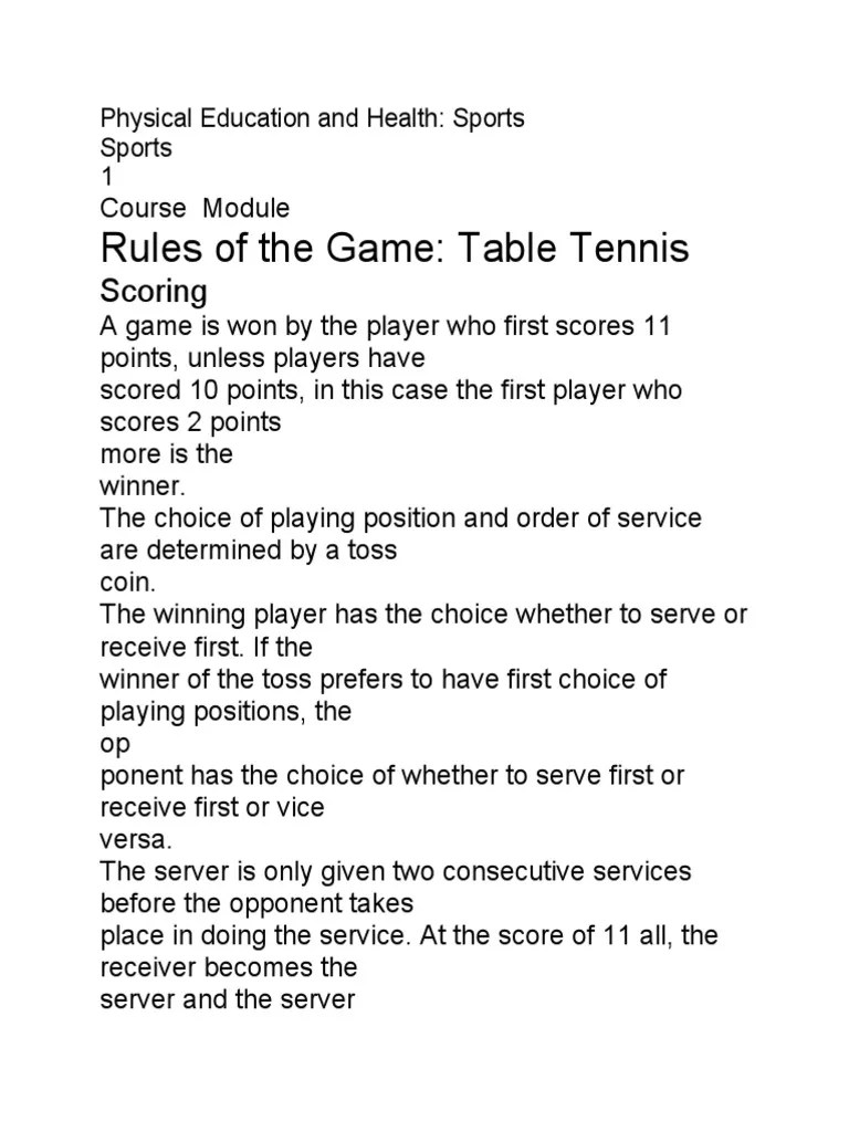 Rules of The Game Table Tennis Scoring PDF Table Tennis Teams