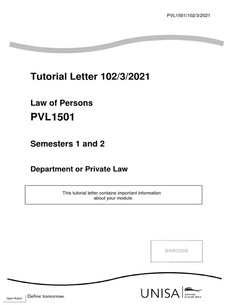 Tutorial Letter 102/3/2021 Law of Persons PDF Prima Facie Legal