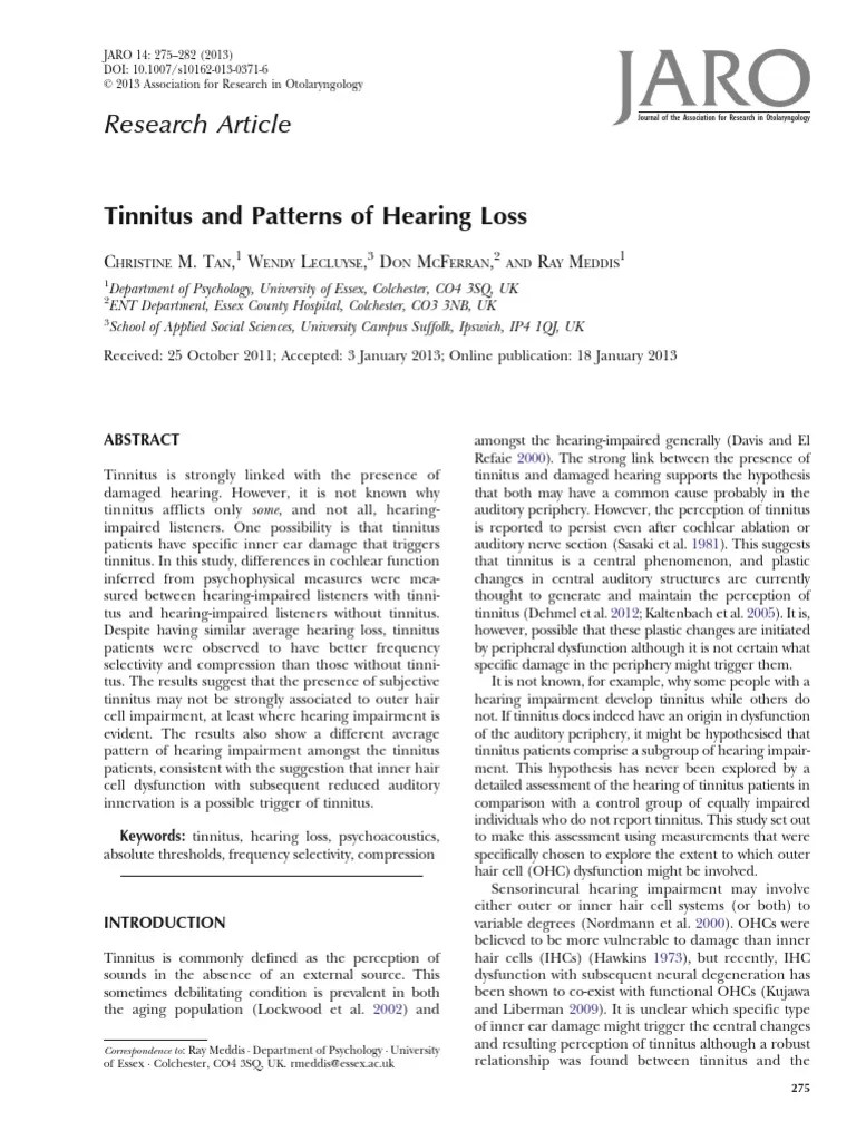 Research Article C M. T, W L, D M F, R M PDF Tinnitus Hearing Loss