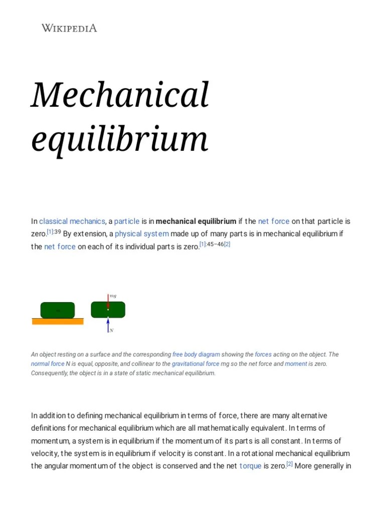Mechanical Equilibrium Wikipedia PDF Physics Mechanical Engineering