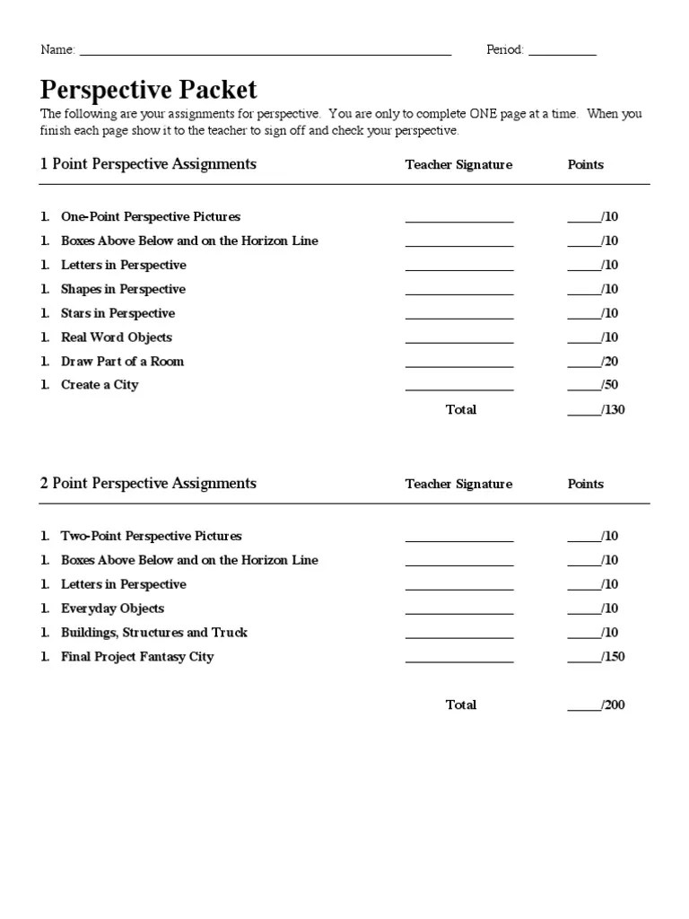 One Point and Two Point Perspective Worksheet Packet | PDF