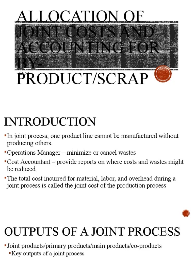 Chapter 11 Allocation of Joint Costs and Accounting For by Product