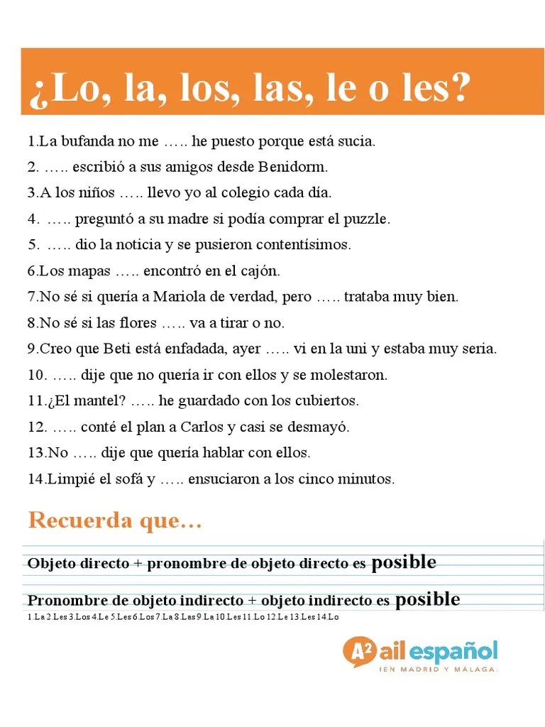 Quiz Lo La Los Las Le Les PDF