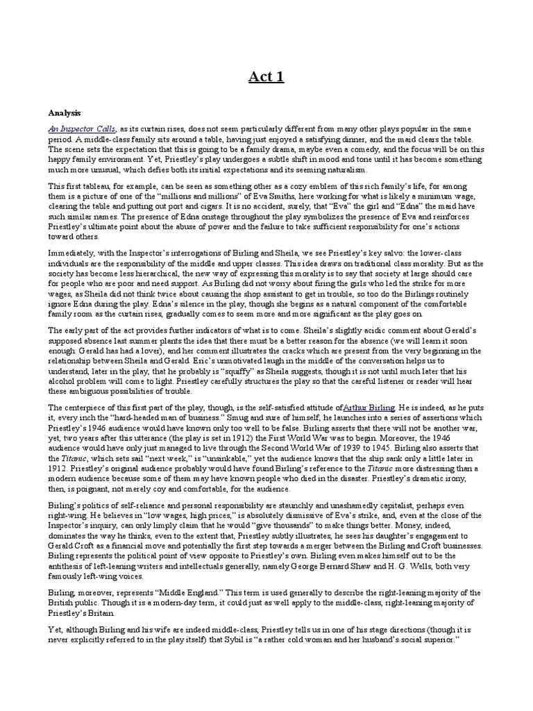 Analysis An Inspector Calls PDF