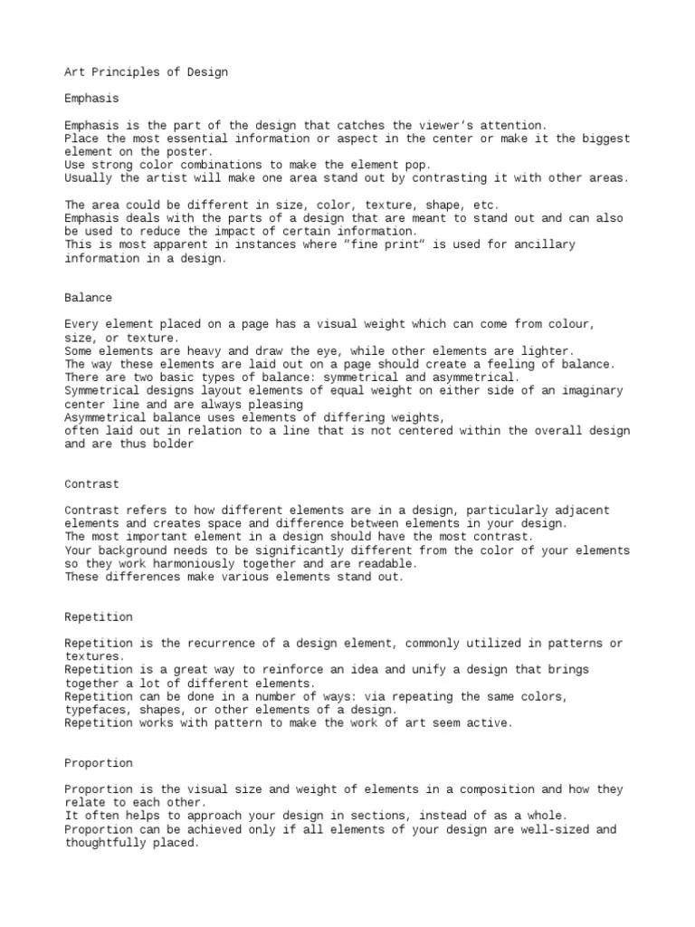 Art Principles of Design Notes PDF Composition (Visual Arts) Design