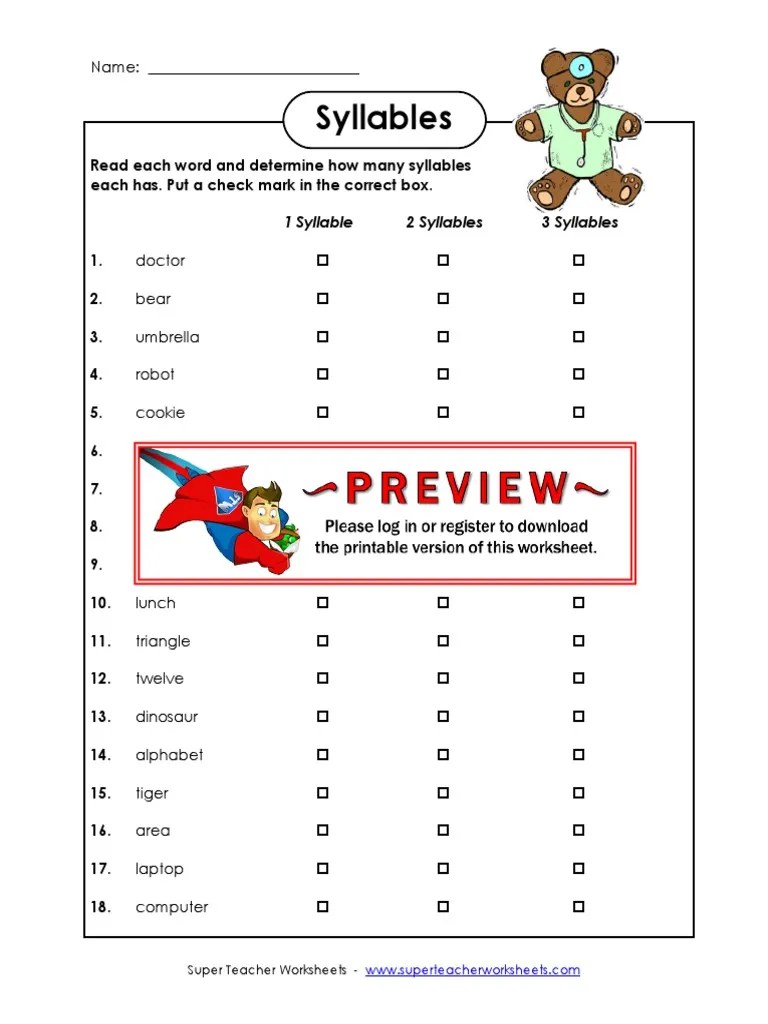 Syllables Read Each Word and Determine How Many Syllables Each Has