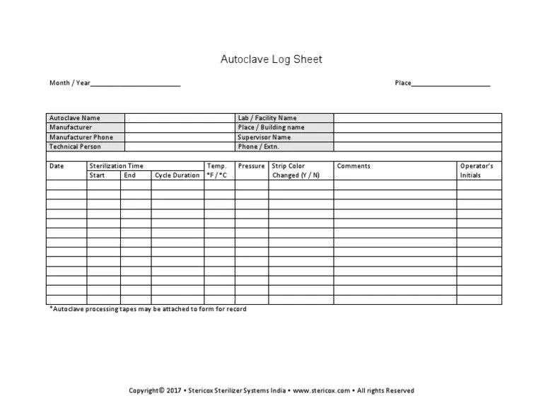 Autoclave Log Sheet PDF