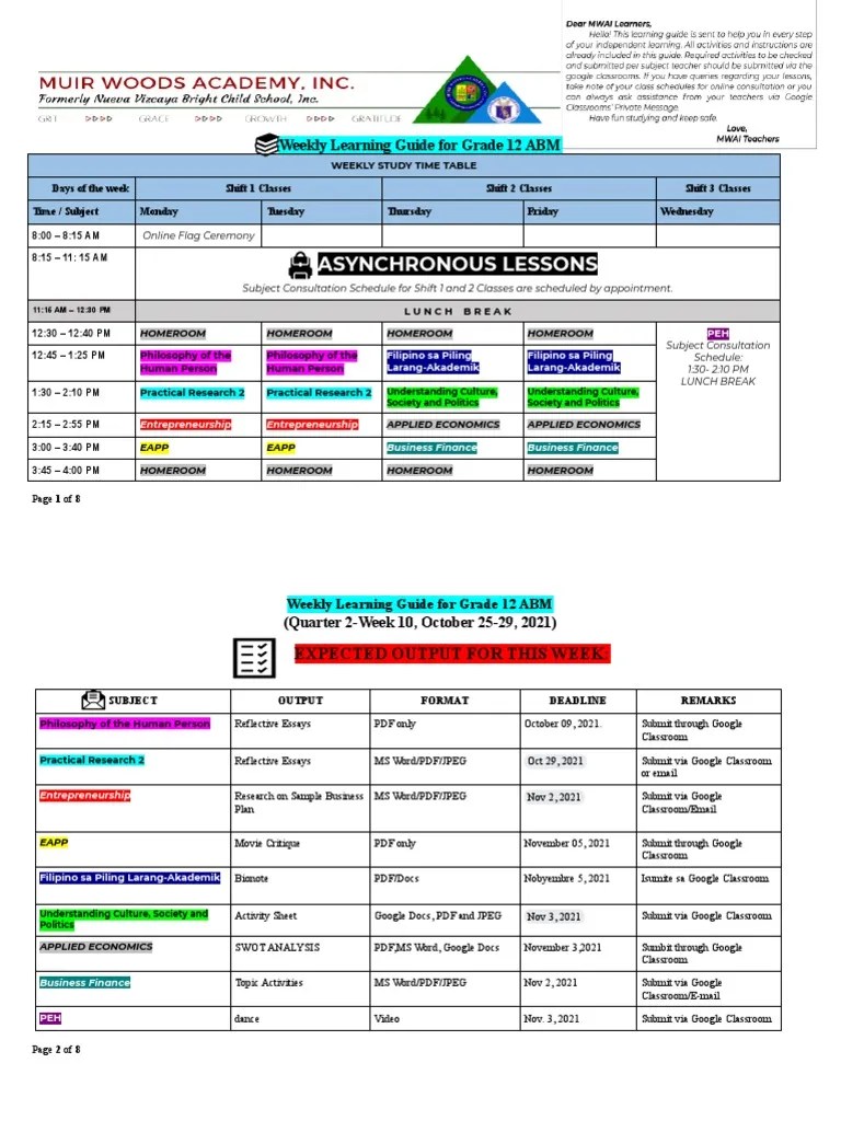 Asynchronous Lessons Weekly Learning Guide For Grade 12 ABM PDF Textbook Classroom