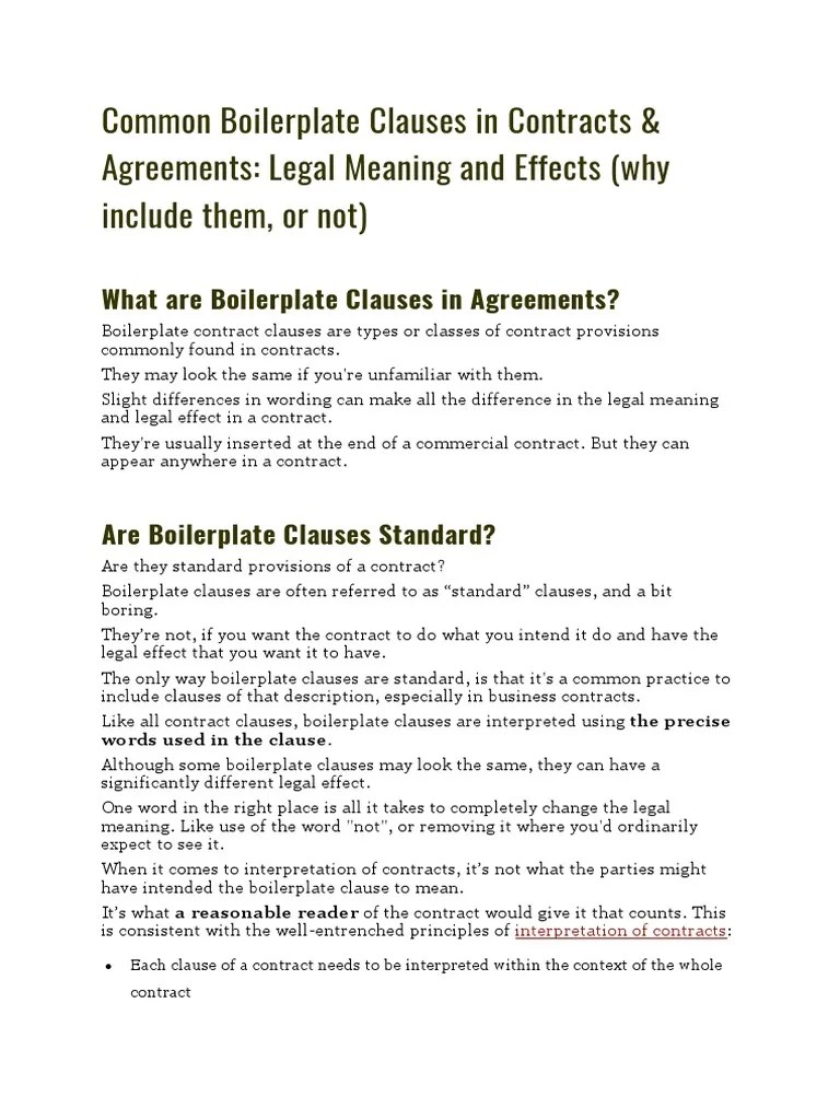 Common Boilerplate Clauses in Contracts & Agreements Legal Meaning