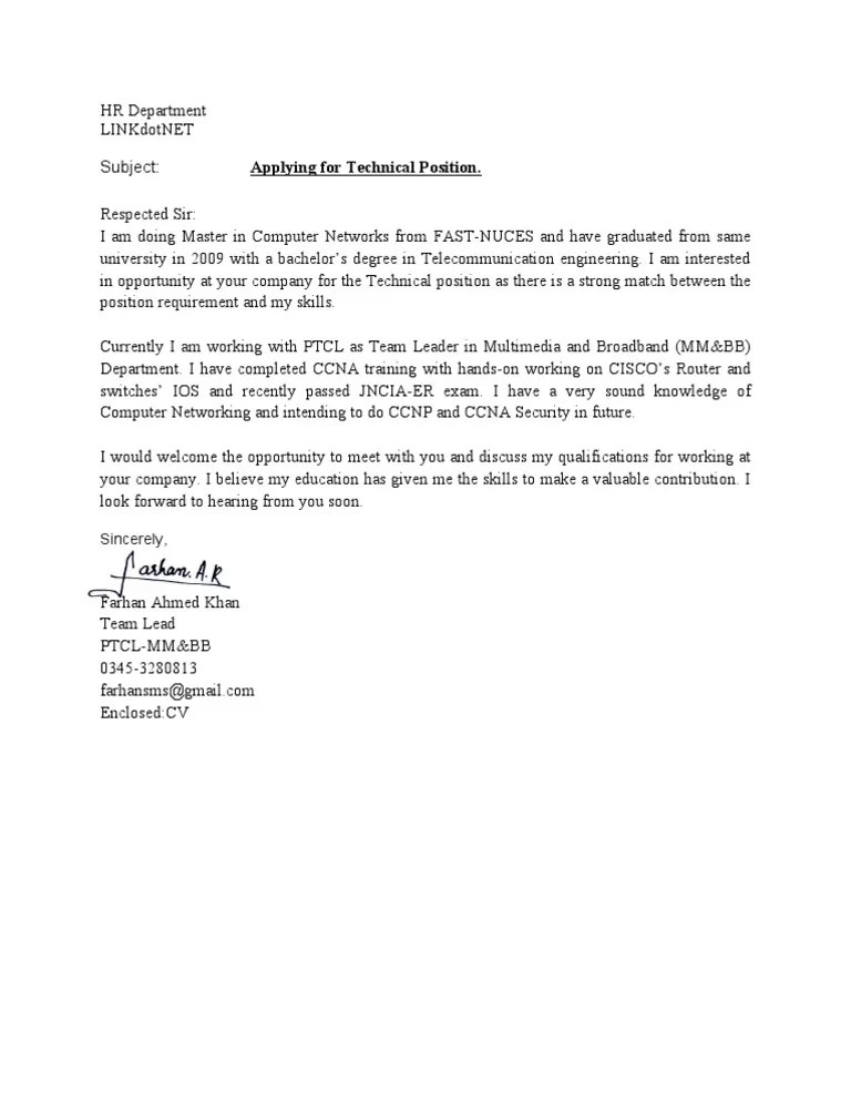 Cover Letter Network Engineer