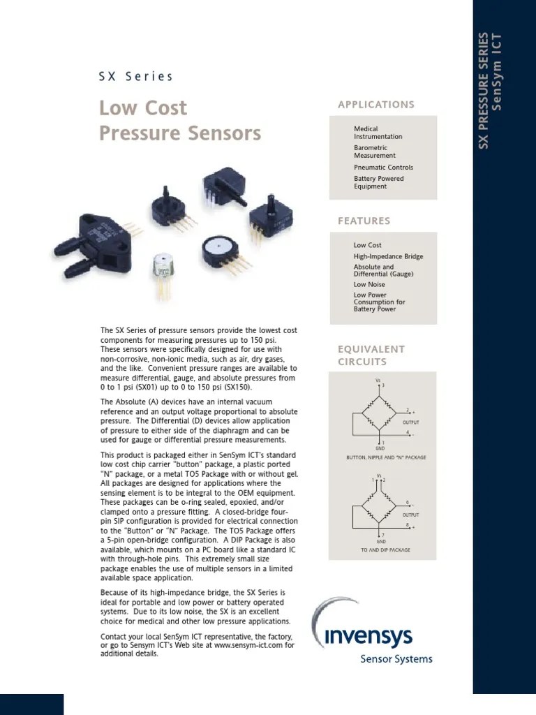 Pressure Sensor Datasheet Pressure Measurement Electrical Engineering
