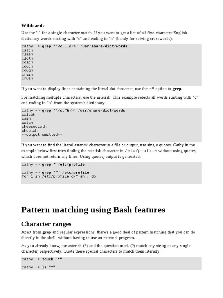 Pattern Matching Using Wildcards and Regular Expressions in Bash PDF
